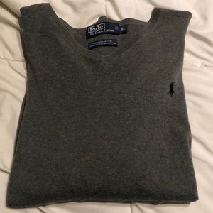 Unisex XL Grey V-Neck Sweater.  Light material 100% cotton, Polo Brand